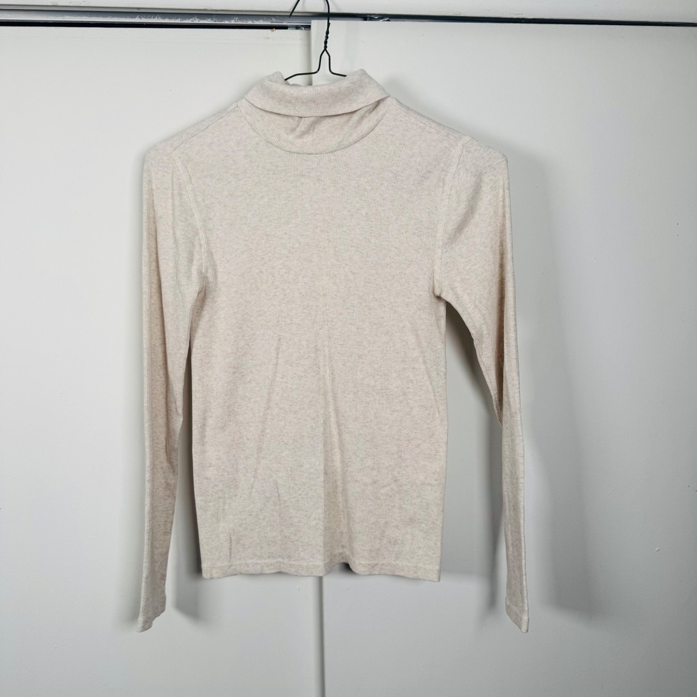 Quince Women XS Oatmeal Heather Ribbed Organic Cotton Turtleneck Long Sleeve Top